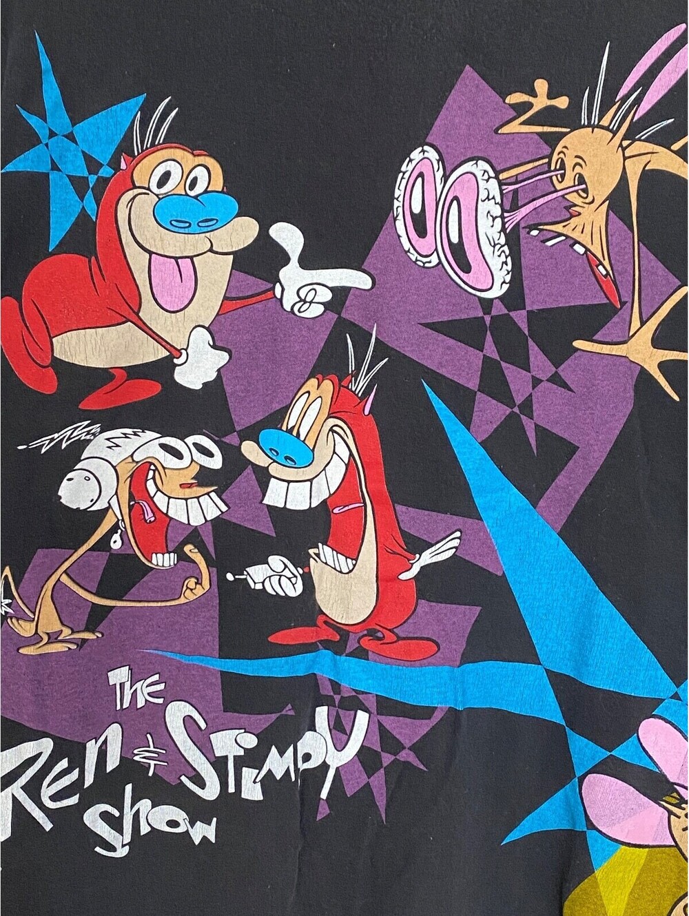 Ren & Stimpy Nickolodeon Vintage 90's Black Double Side Graphic Tshirt L